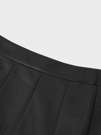 Flare Leather Skirt 27"-Grey
