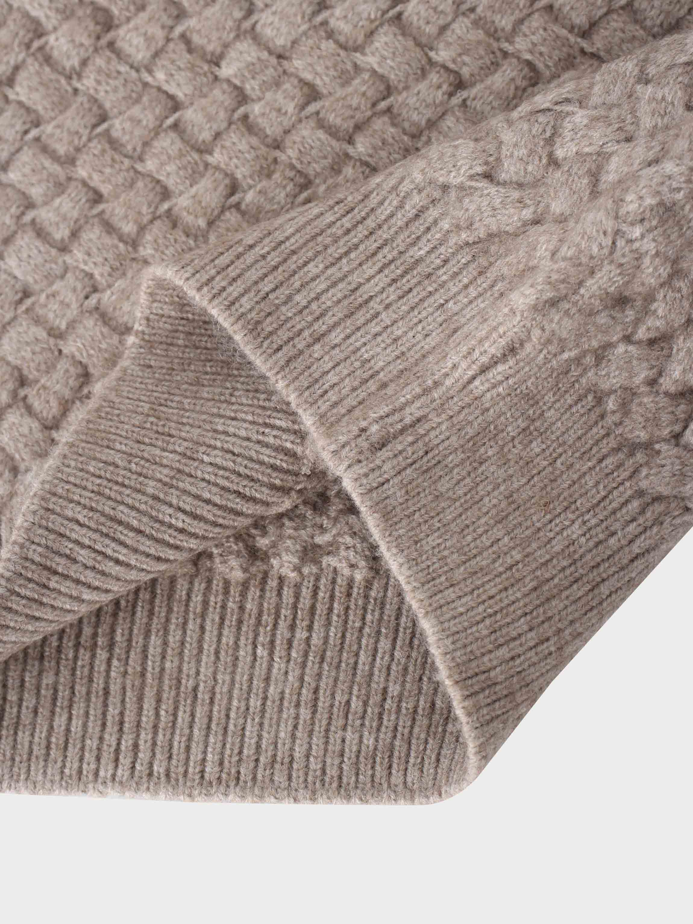 Basketweave Turtleneck Sweater-Taupe