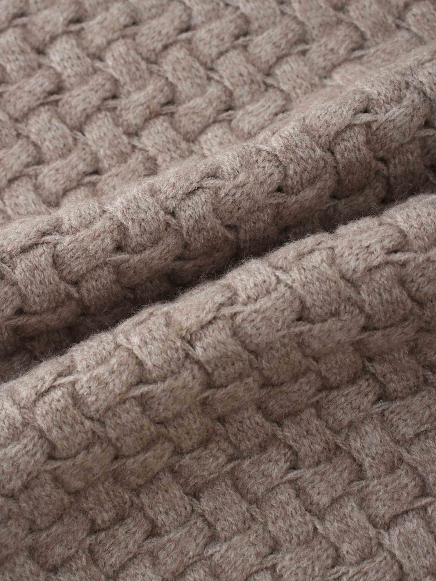 Basketweave Turtleneck Sweater-Taupe