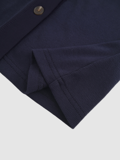Ribbed Button Down Shirt-Navy