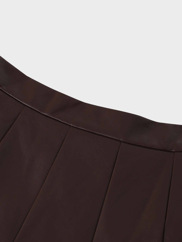 Flare Leather Skirt 27"-Brown