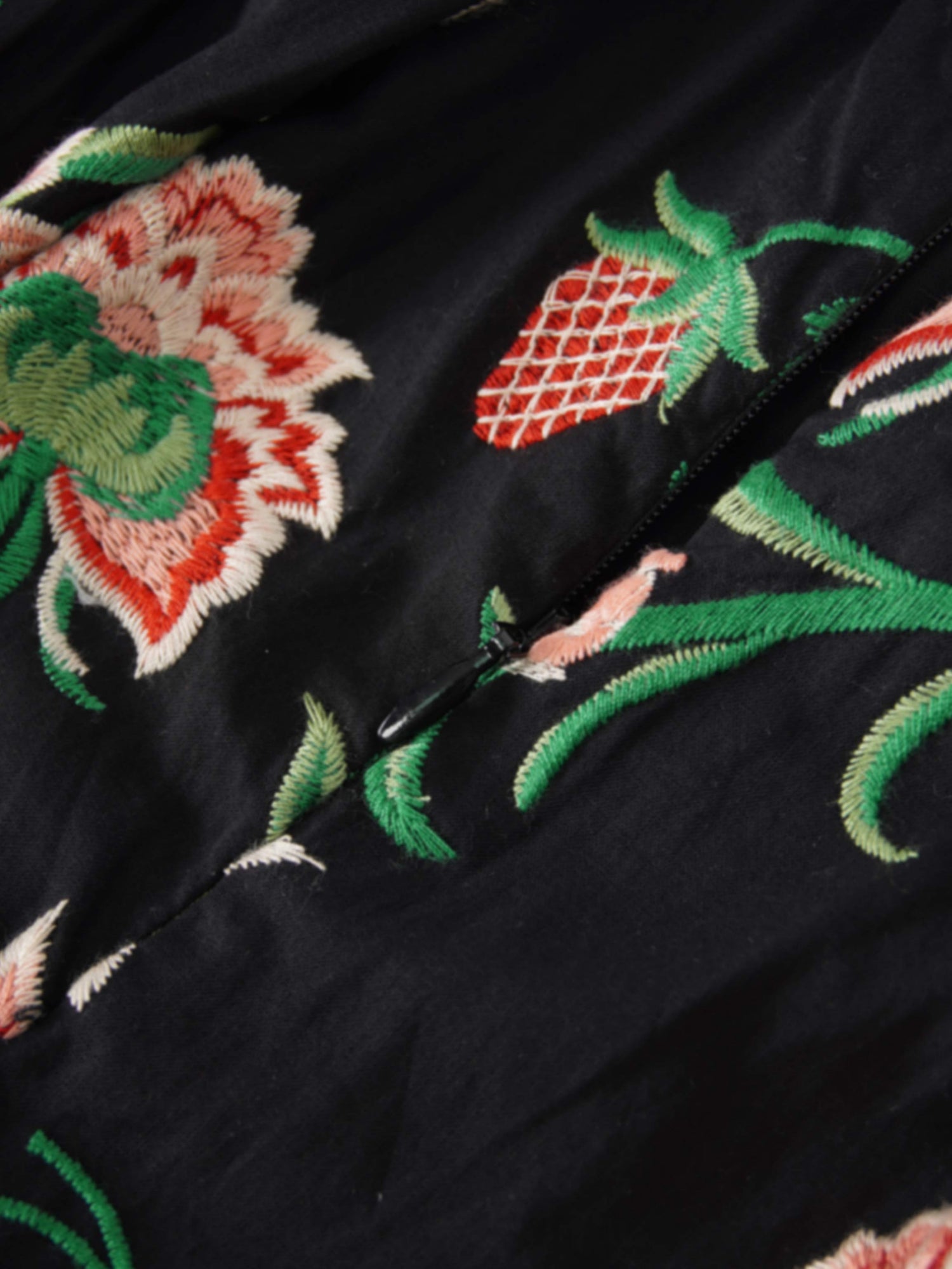 Embroidered Waisted Skirt-Black