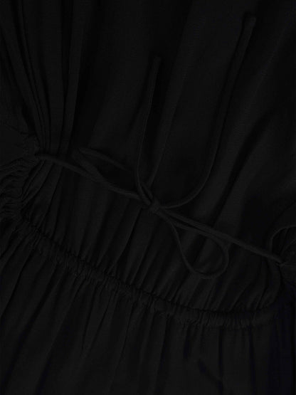 High Waist Drawstring Maternity Dress-Black