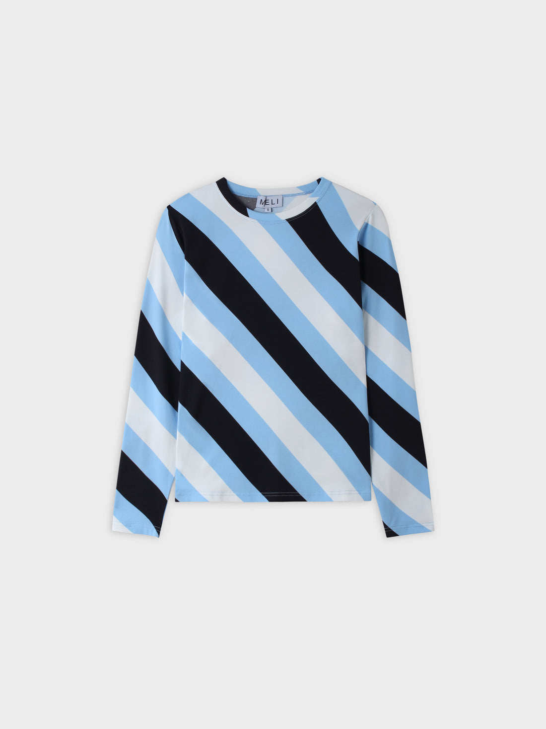 Printed Modal Tee-Light Blue/ B/W Stripe