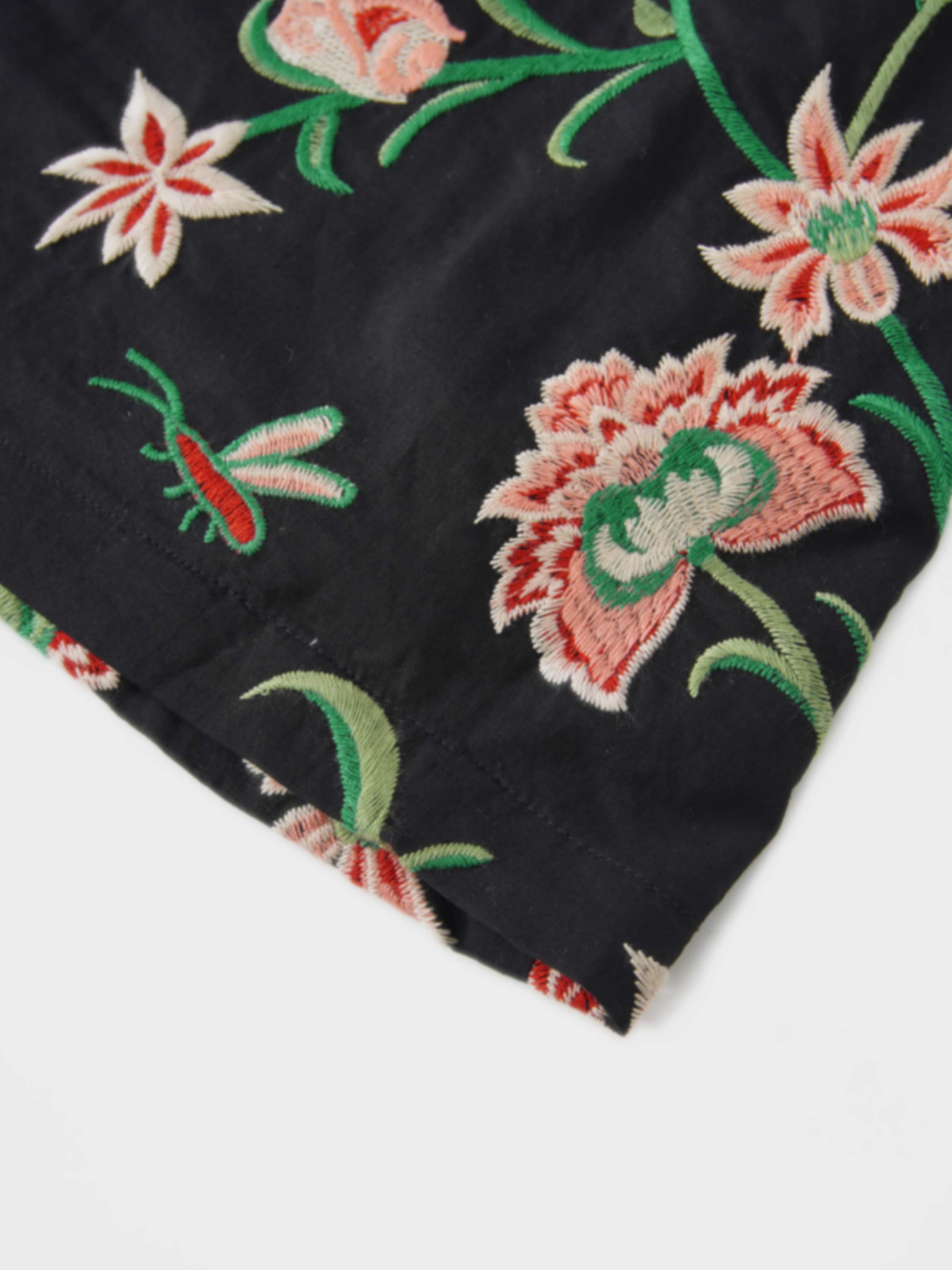 Embroidered Waisted Skirt-Black