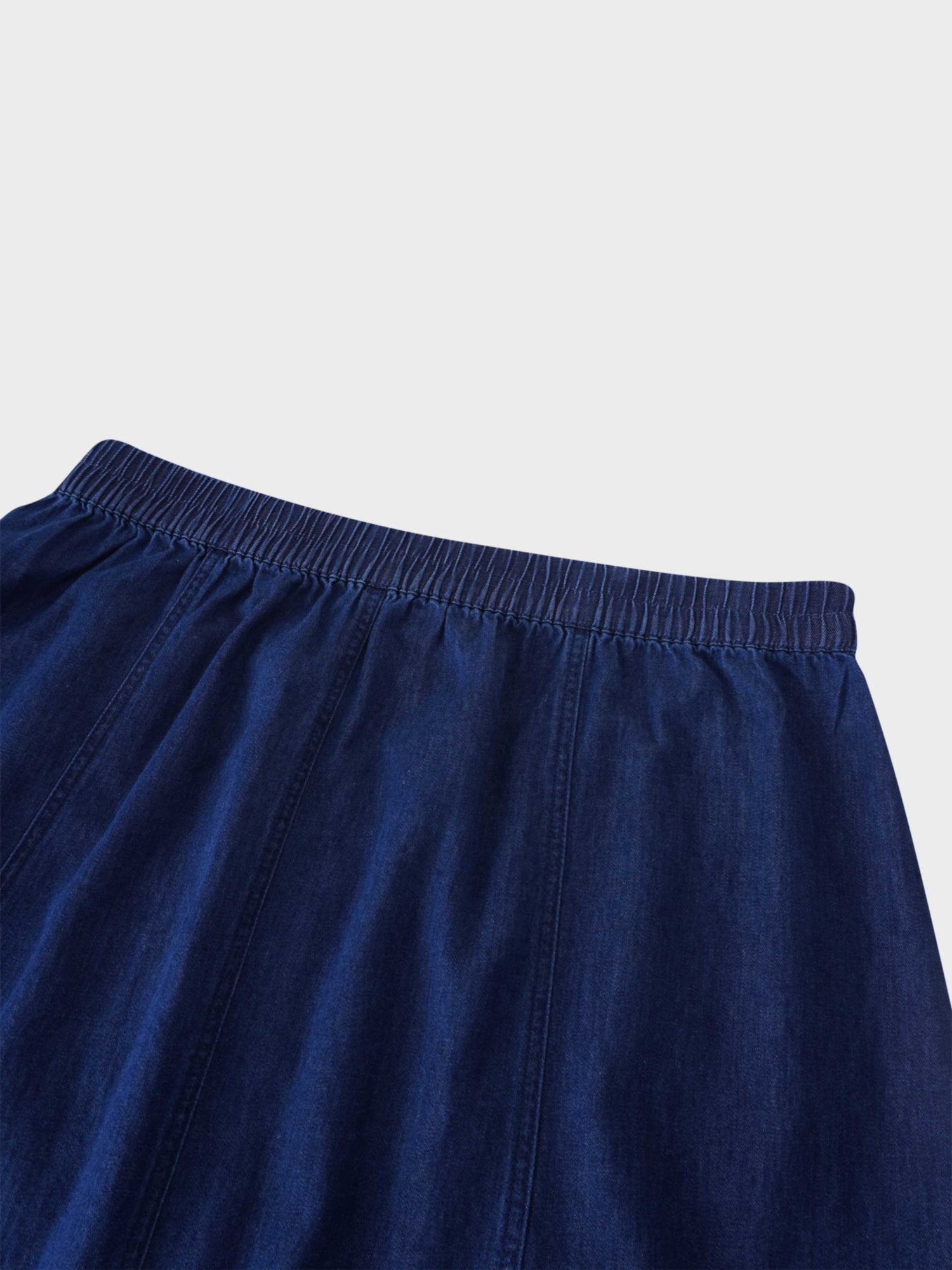 Elastic Waist Denim Skirt-Blue