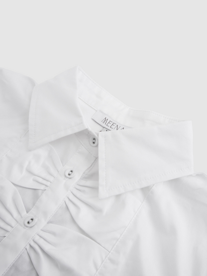 Bow Front Crop Blouse-White