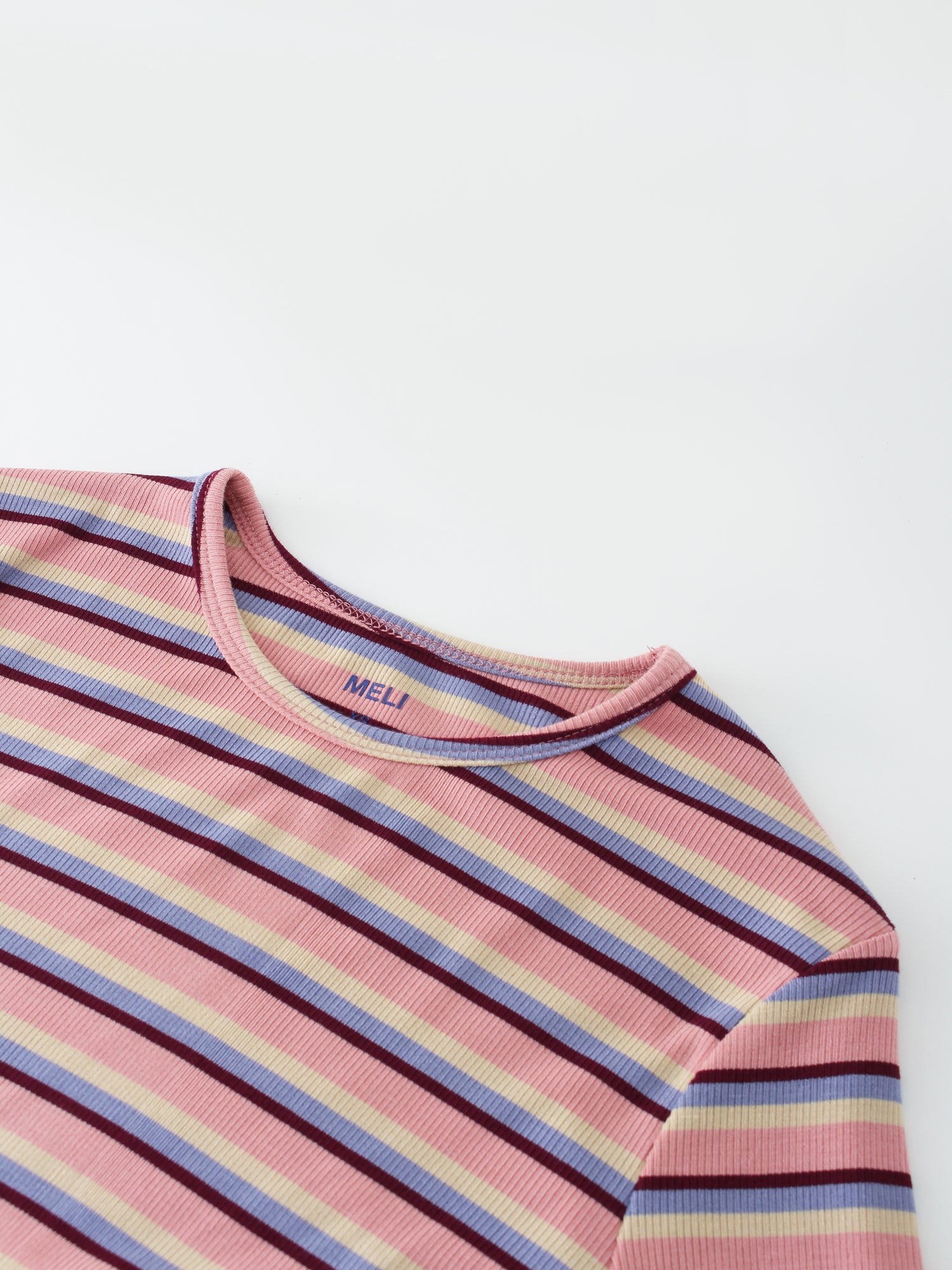 Striped Ribbed Crew-Pink/Purple/Tan