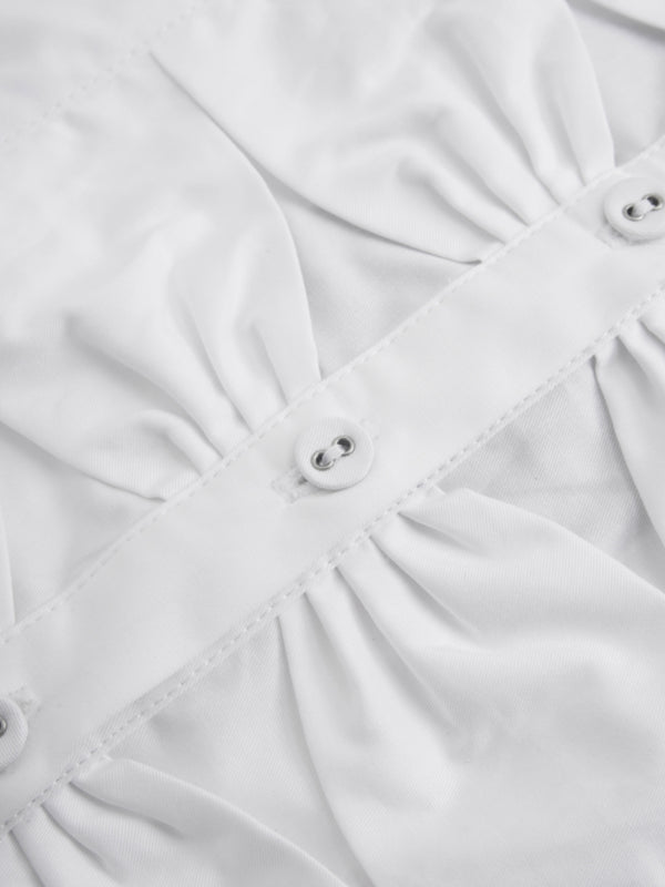 Bow Front Crop Blouse-White