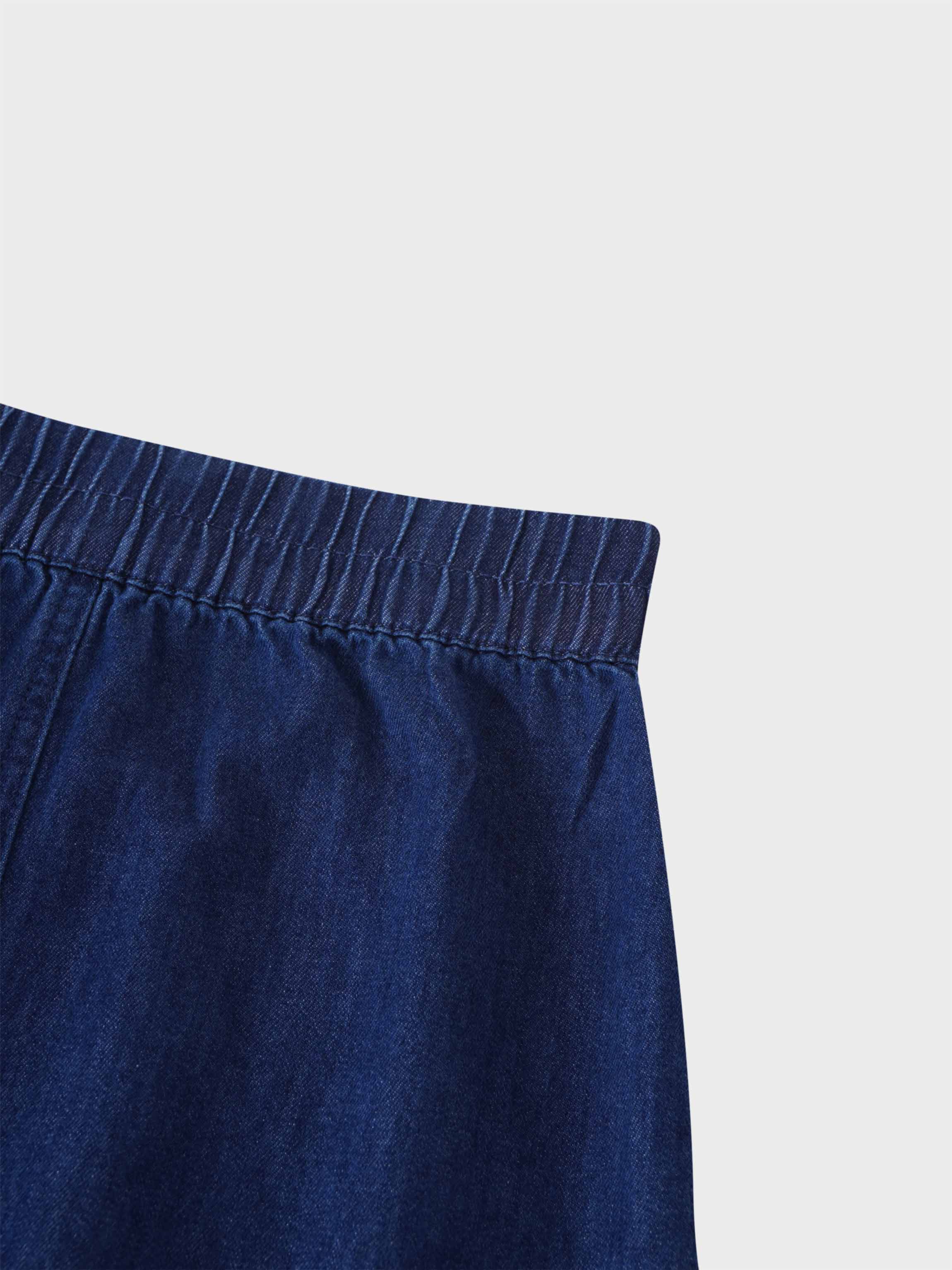 Elastic Waist Denim Skirt-Blue