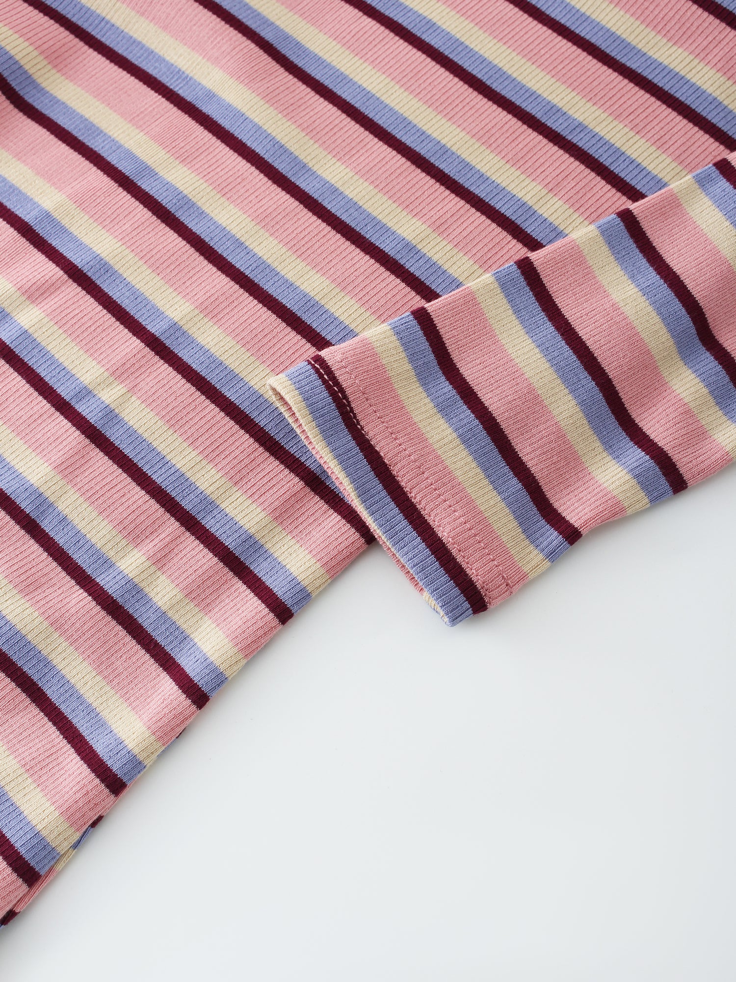 Striped Ribbed Crew-Pink/Purple/Tan