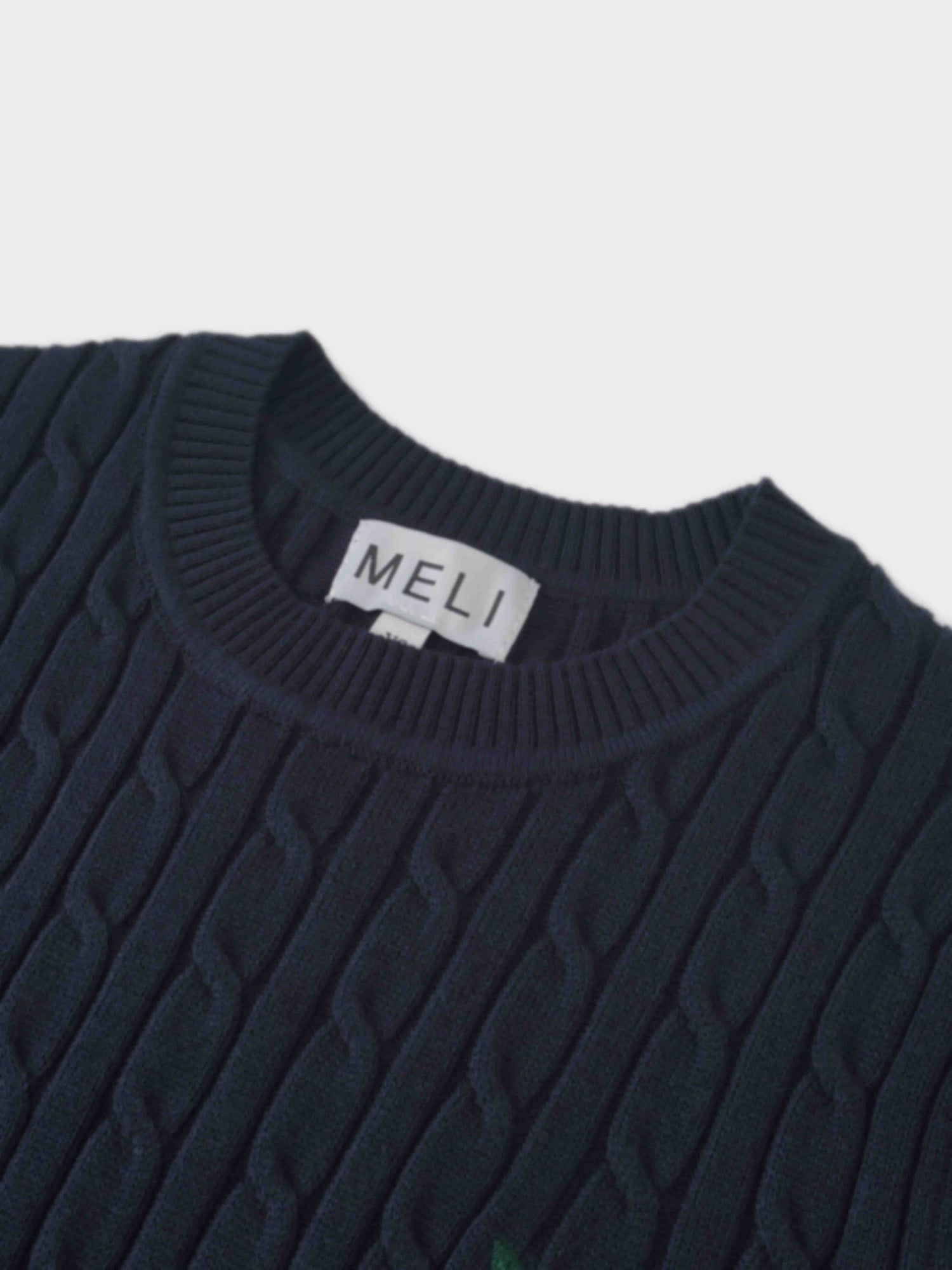 Logo Cable Sweater-Navy/Hunter Green