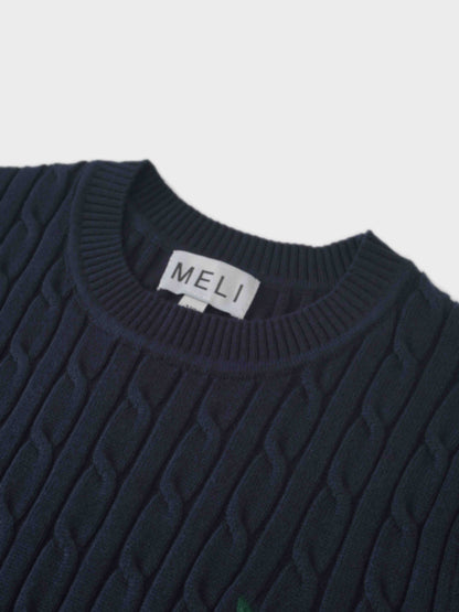 Logo Cable Sweater-Navy/Hunter Green