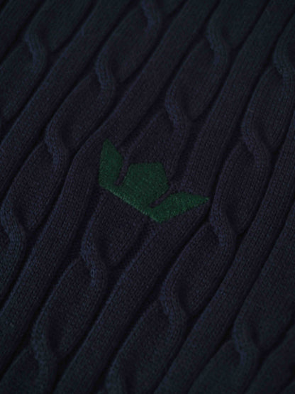Logo Cable Sweater-Navy/Hunter Green