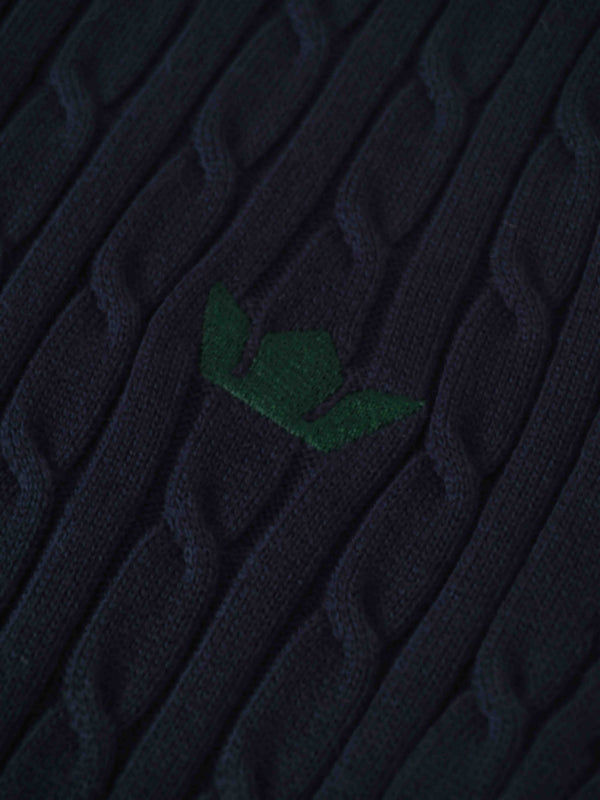 Logo Cable Sweater-Navy/Hunter Green