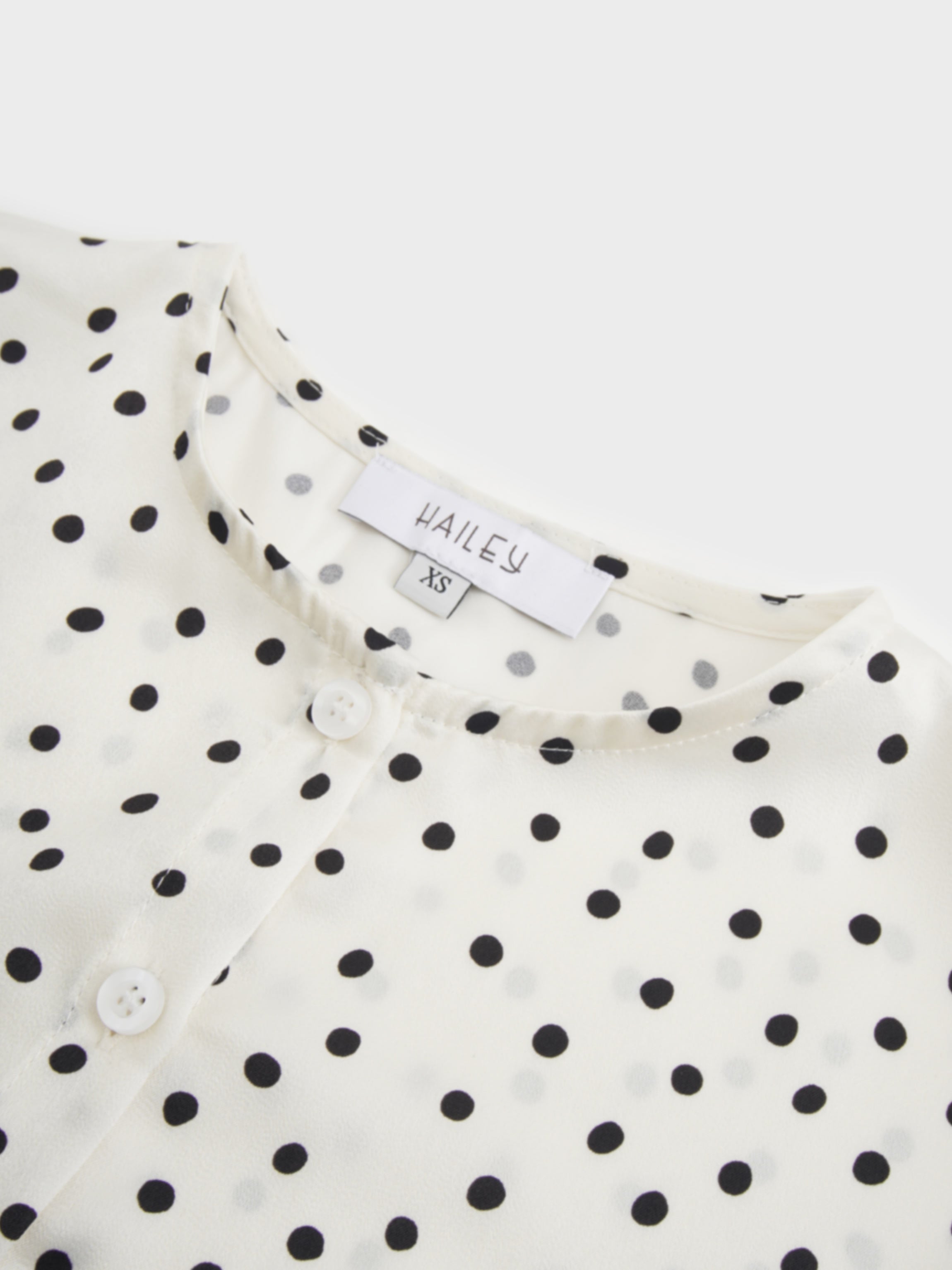 Puff Sleeve Button Down Blouse-Faux Satin Polka Dots