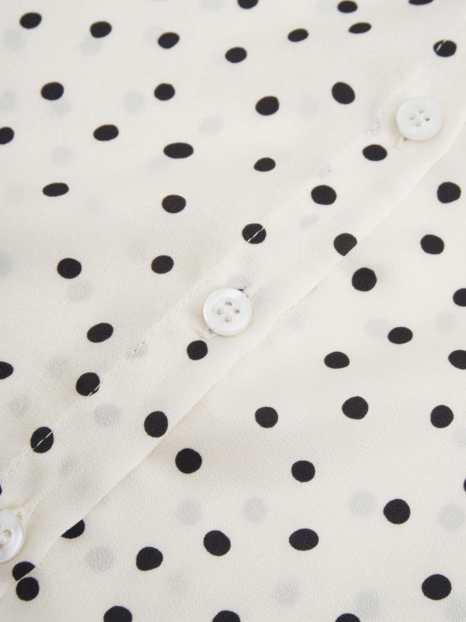 Puff Sleeve Button Down Blouse-Faux Satin Polka Dots