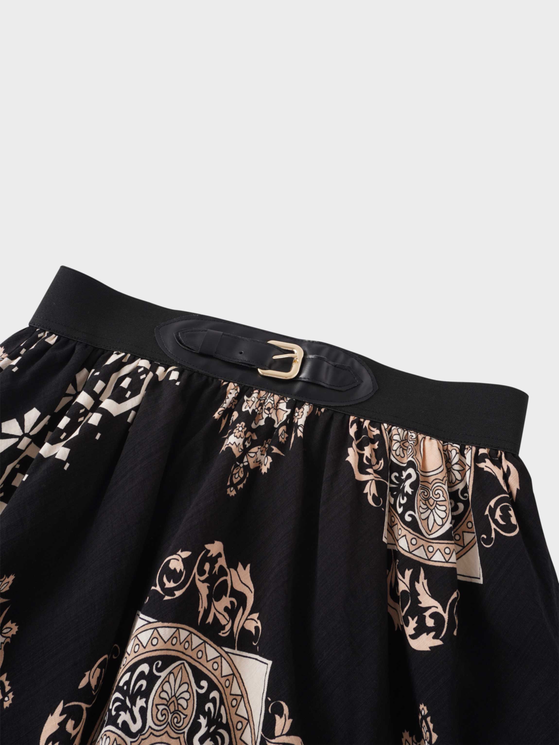 Leather Buckle Skirt-Black Medallion