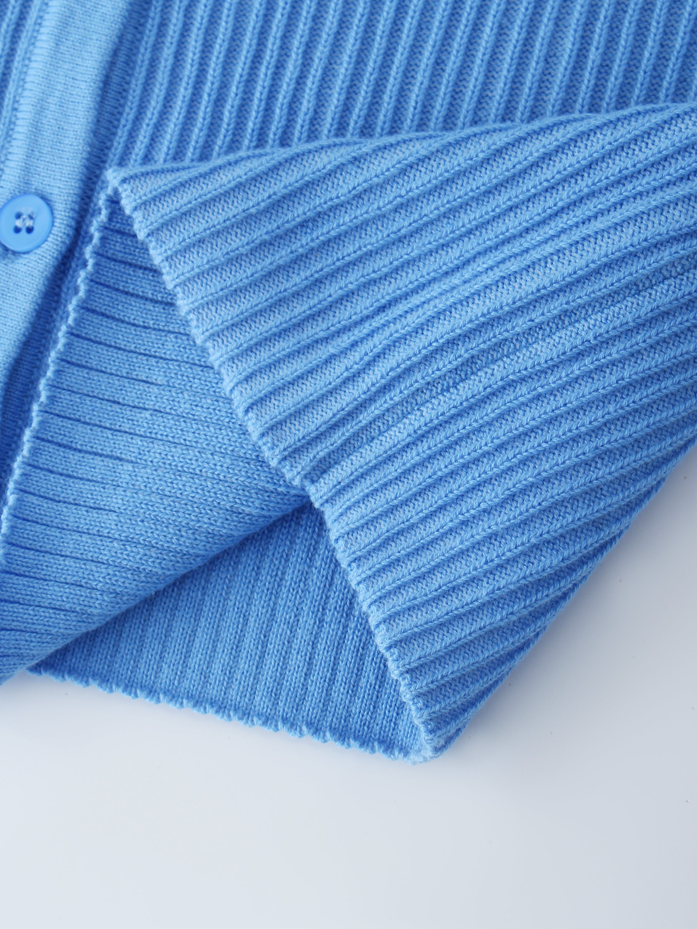 Ribbed Knit Cardigan-Blue