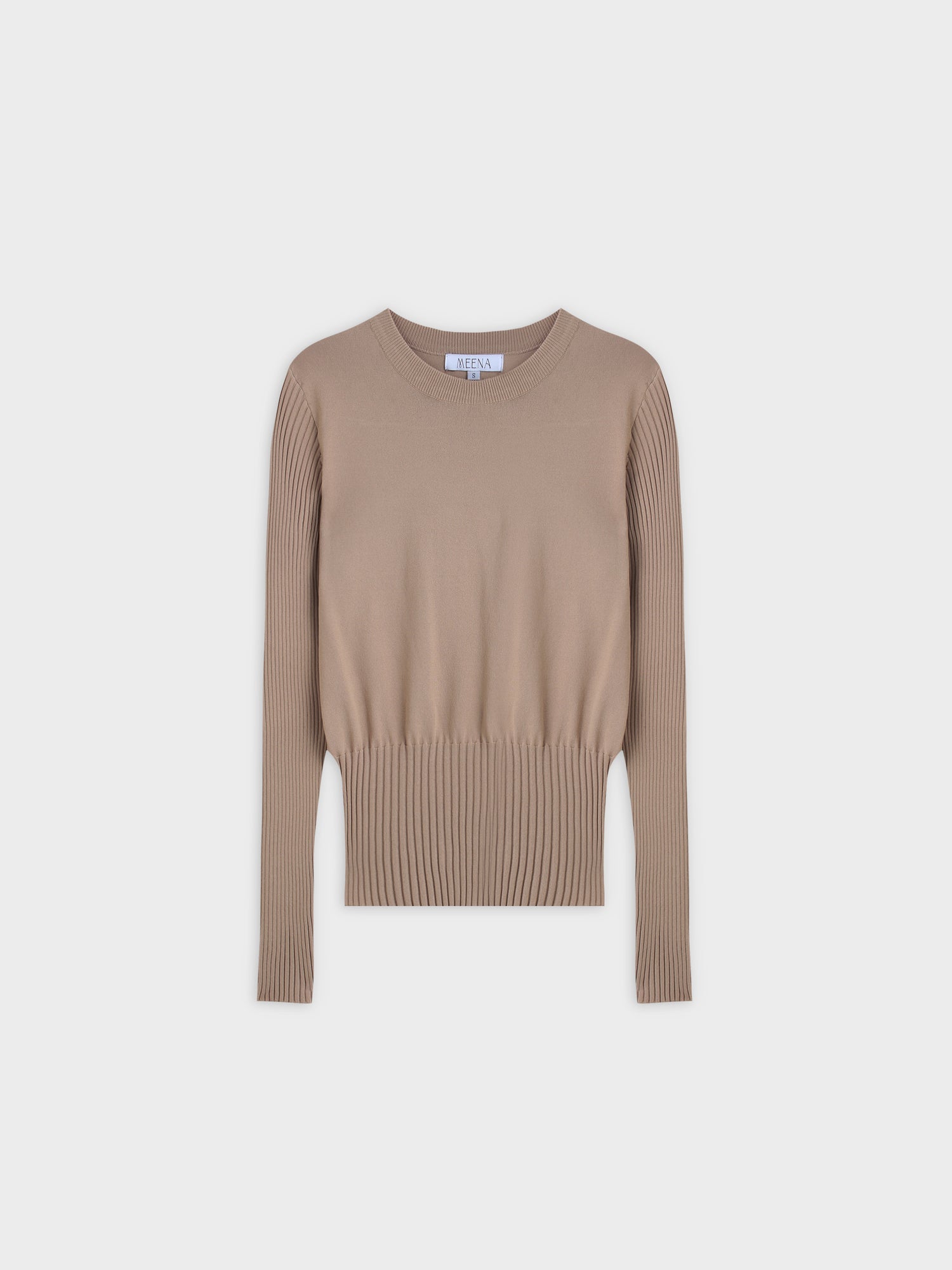 RIBBED WAISTED SWEATER-TAN