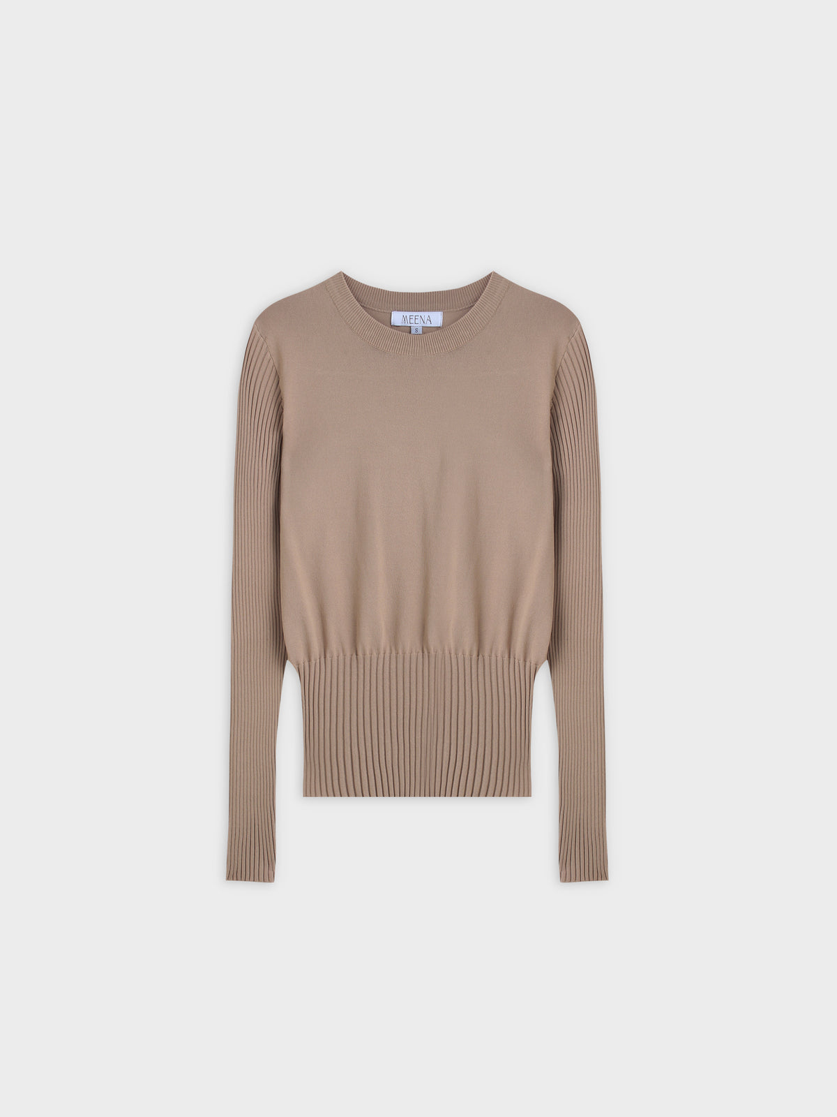 RIBBED WAISTED SWEATER-TAN