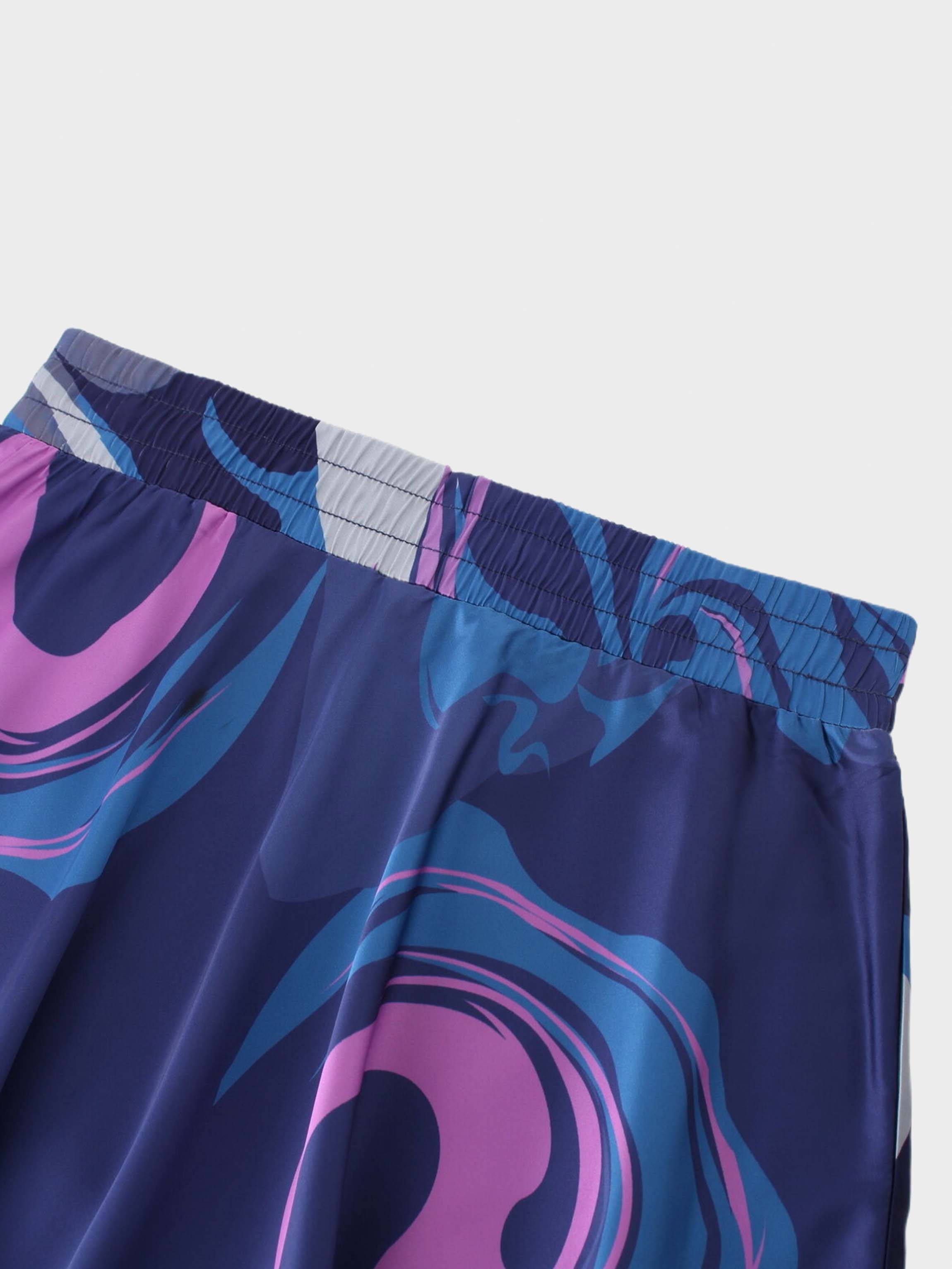 Waisted Elastic Printed Skirt-Purple Tones