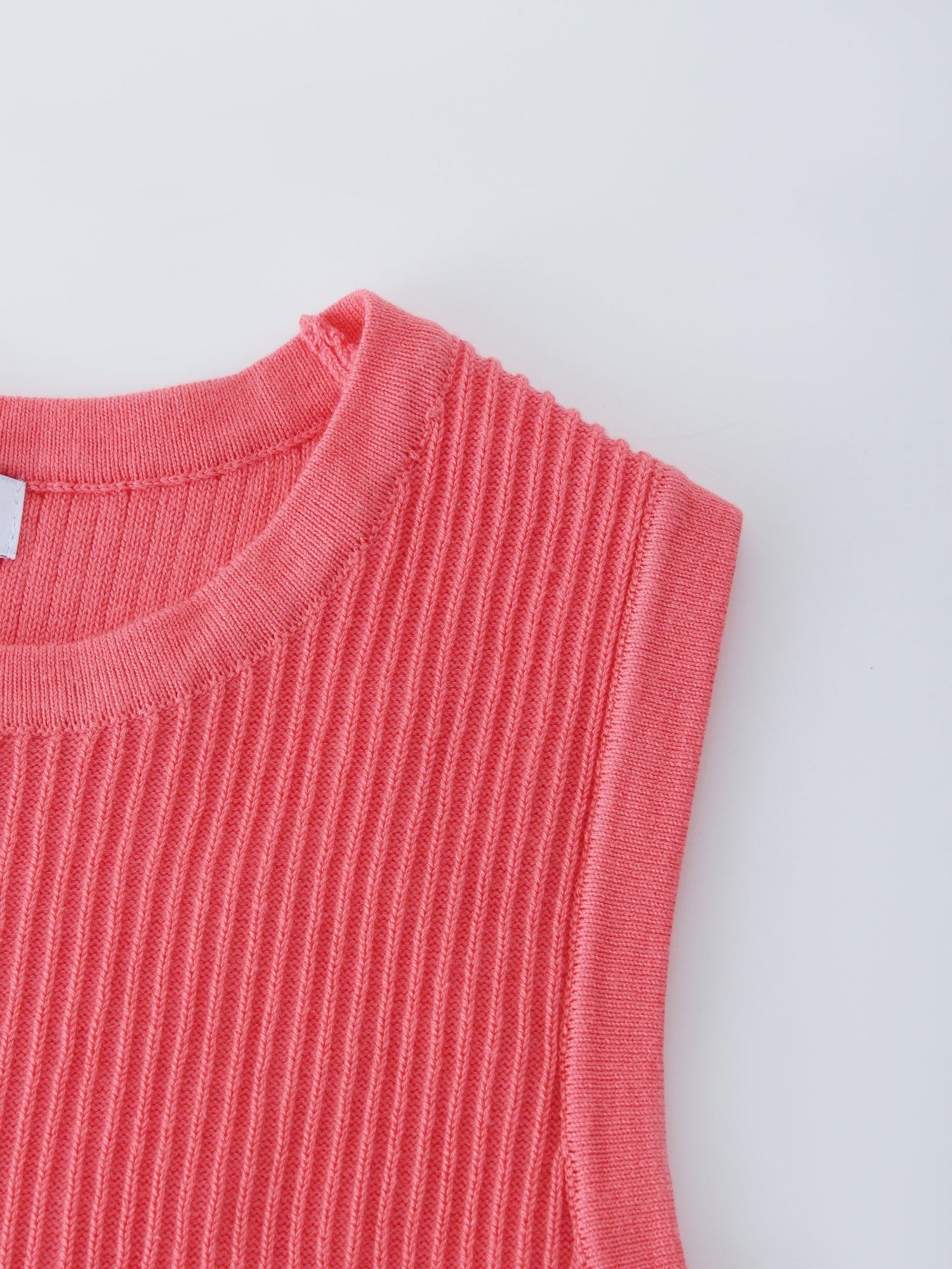 Sleeveless Ribbed Crew-Coral