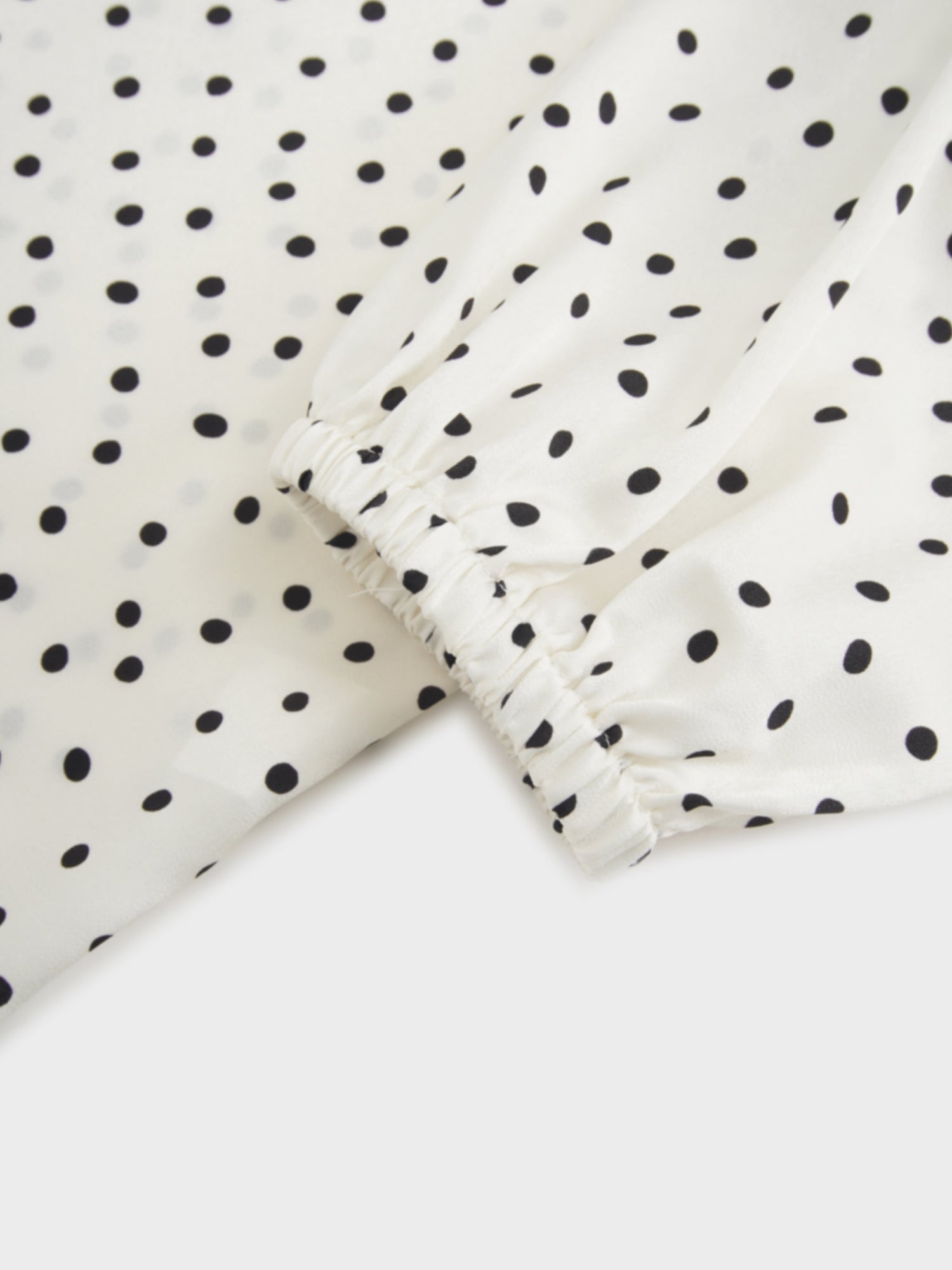 Puff Sleeve Button Down Blouse-Faux Satin Polka Dots