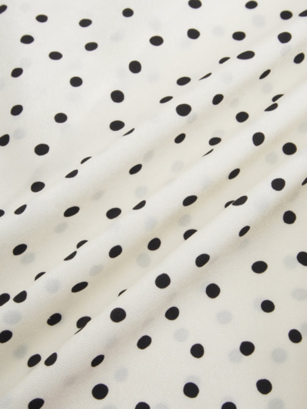 Puff Sleeve Button Down Blouse-Faux Satin Polka Dots