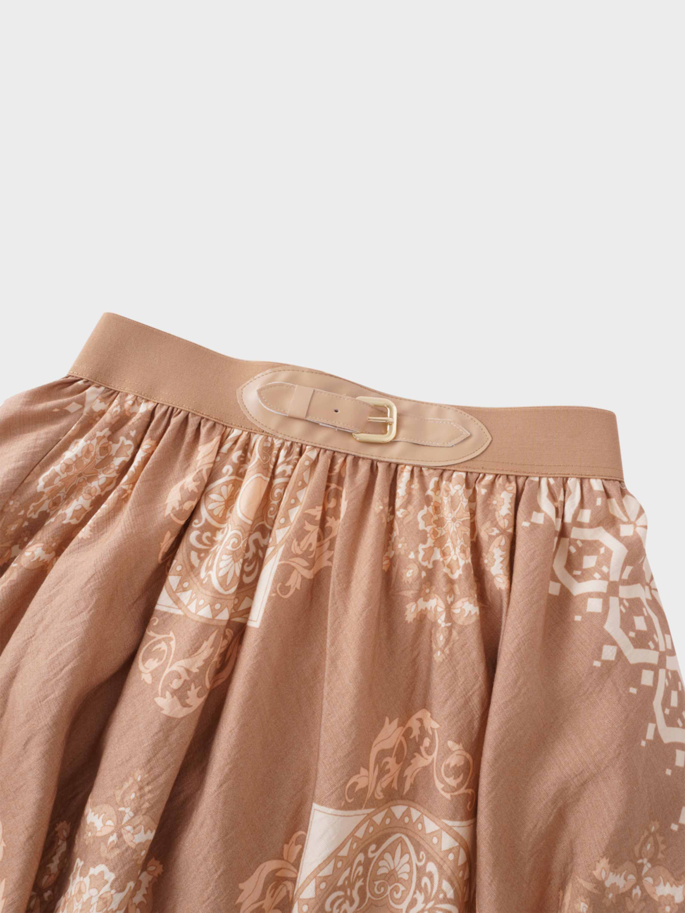 Leather Buckle Skirt-Tan Medallion