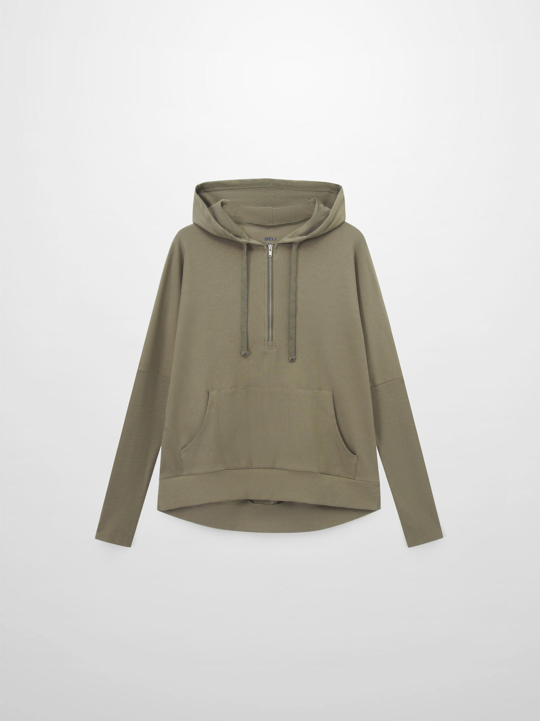 Ribbed Half Zip Hoodie Tee-Camouflage Green