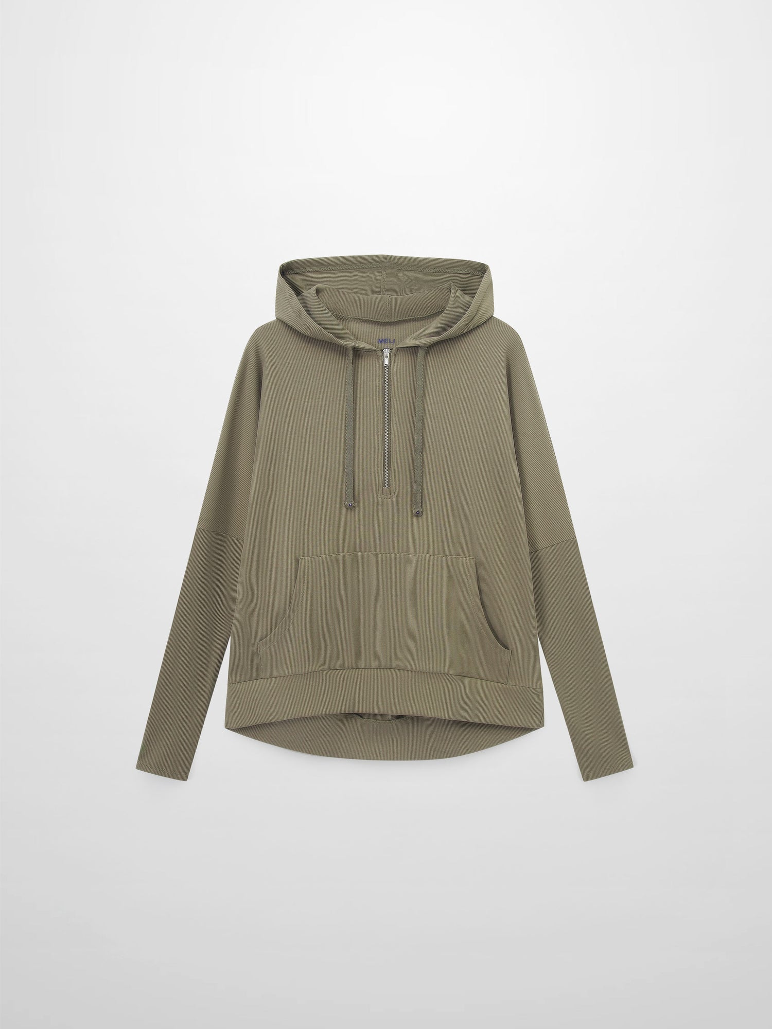 Ribbed Half Zip Hoodie Tee-Camouflage Green