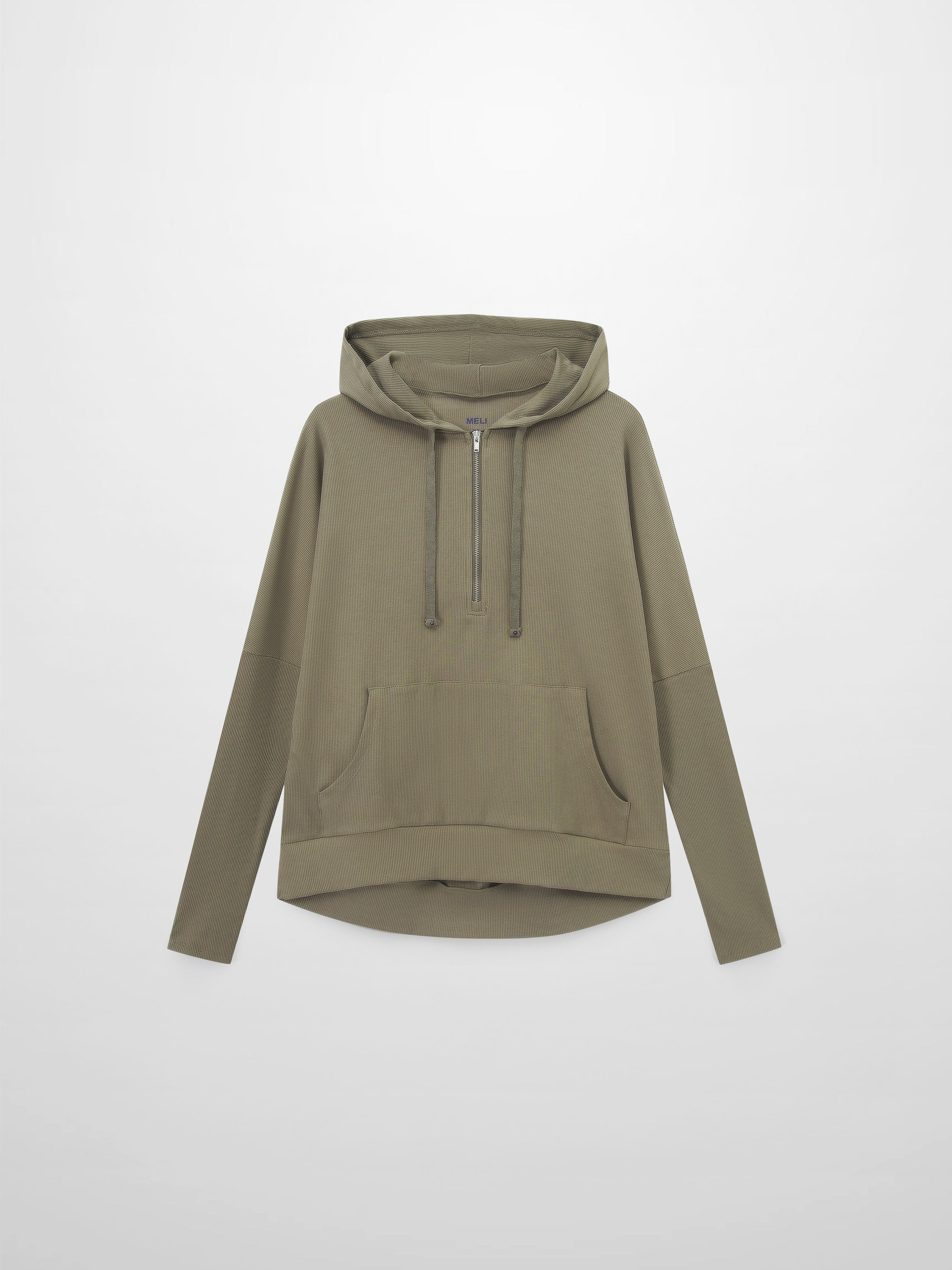 Ribbed Half Zip Hoodie Tee-Camouflage Green