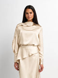 Faux Satin Ruffle Top - Cream