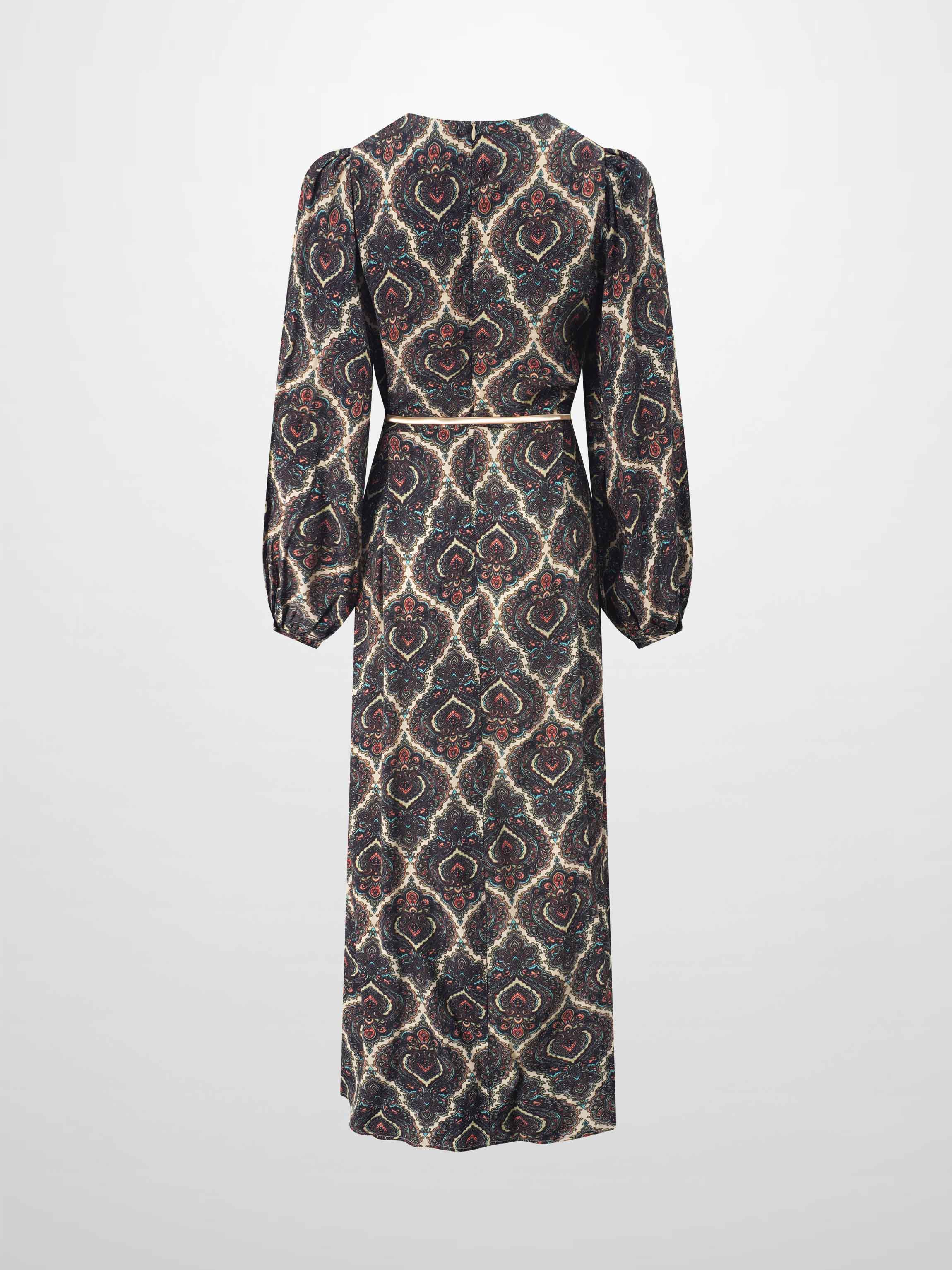 Belted Full Sleeve Dress-Medallion