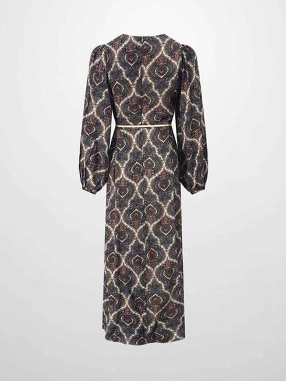 Belted Full Sleeve Dress-Medallion
