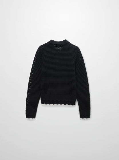 Crochet Ruffle Cardigan-Black