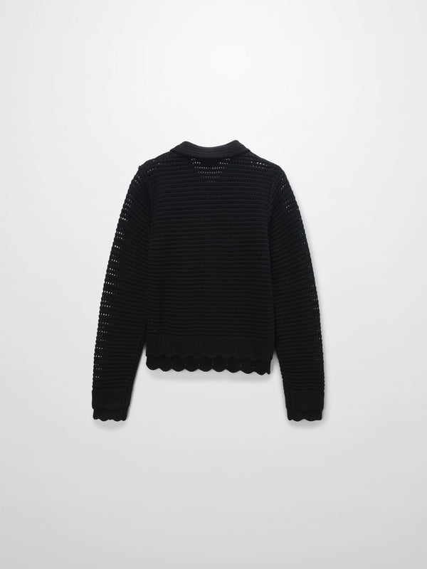 Crochet Ruffle Cardigan-Black