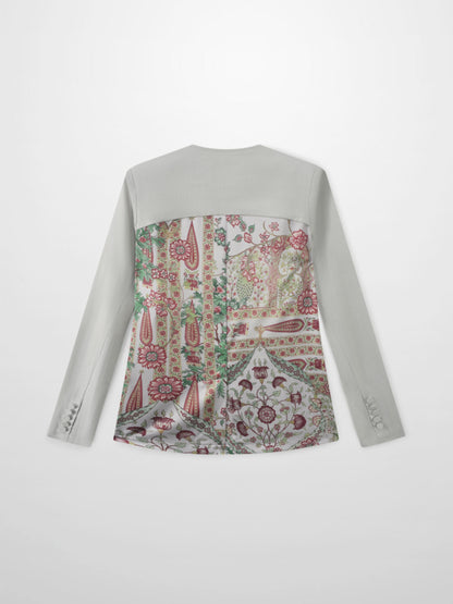 Silky Back Printed Blazer-Grey/Multi Color
