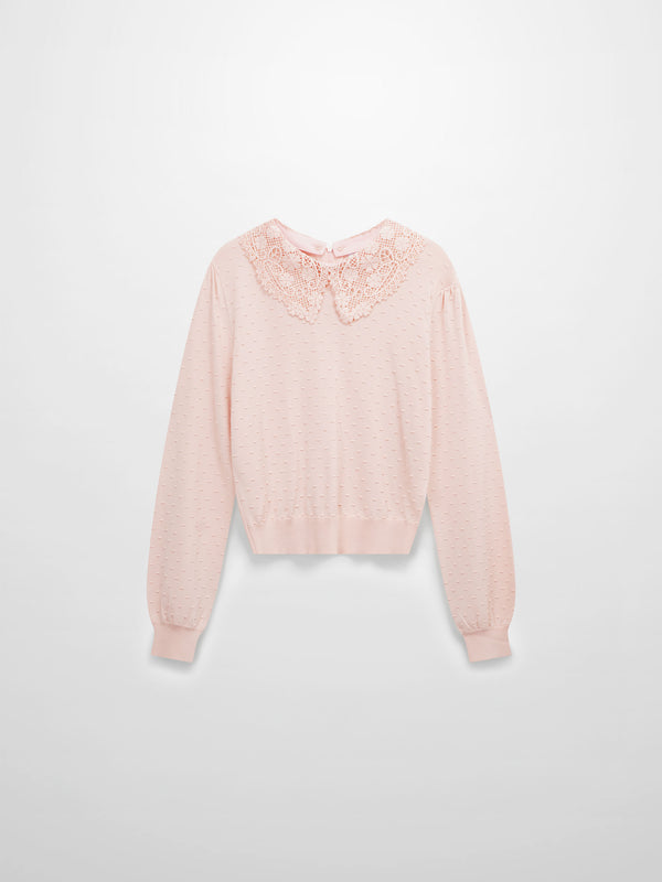 Crew Neck Pebbled Sweater-Pink