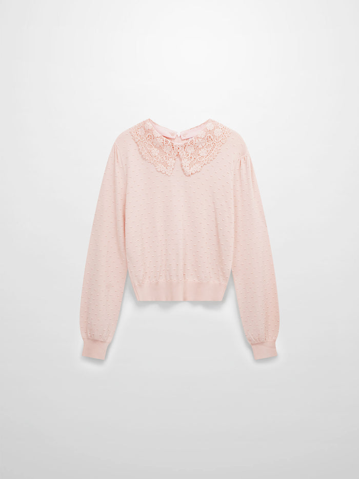 Crew Neck Pebbled Sweater-Pink