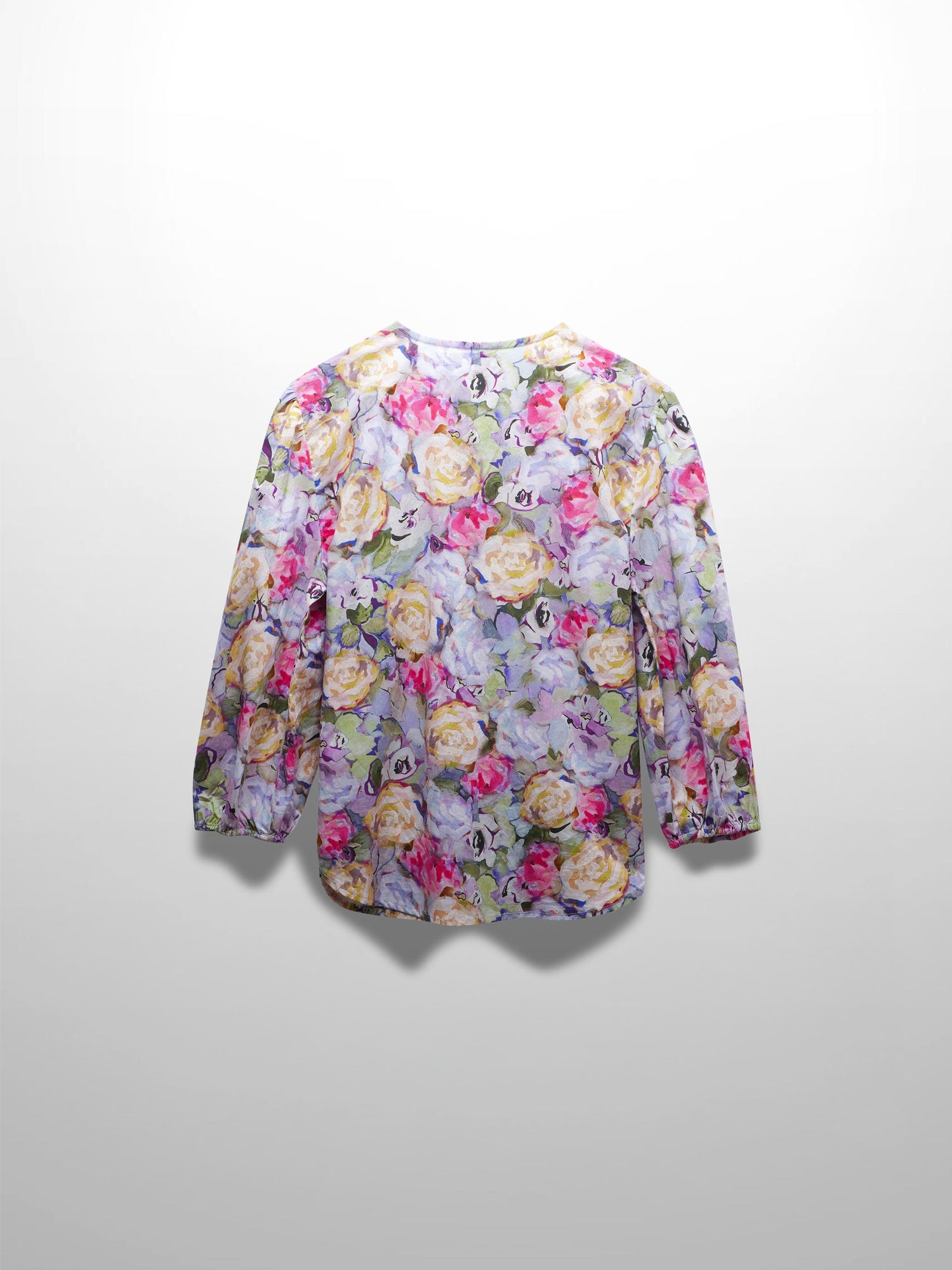 Crew Neck Button Down Blouse-Pink/Purple