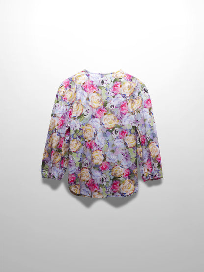 Crew Neck Button Down Blouse-Pink/Purple