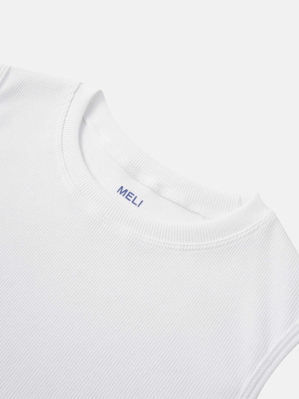 RIBBED CREW SLEEVELESS SHELL-WHITE