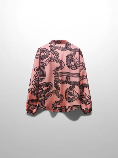 Front Placket Bow Blouse-Black Swirl