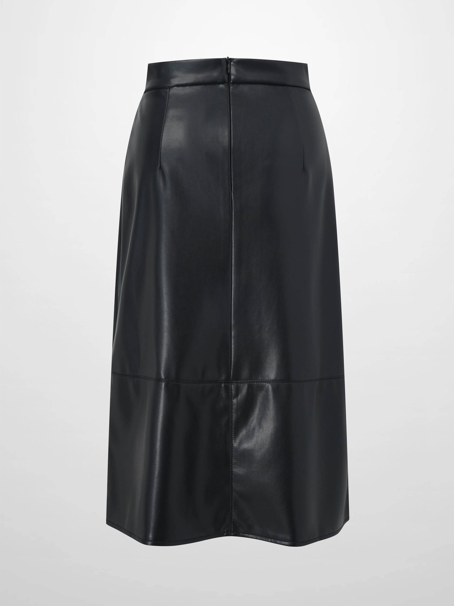 Short A-Line Seamed Faux Leather Skirt-Black