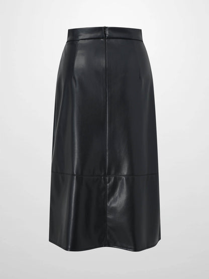 Short A-Line Seamed Faux Leather Skirt-Black