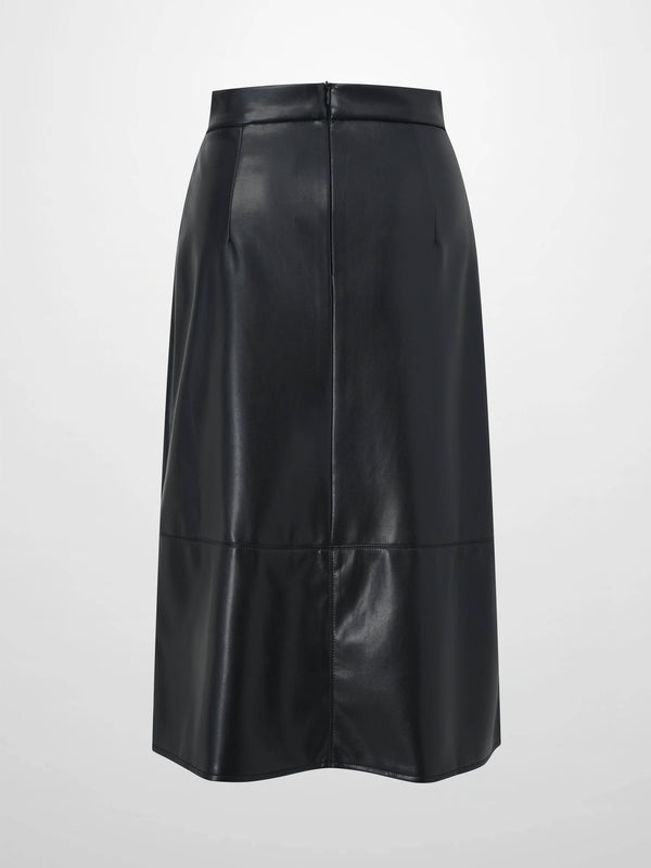 Short A-Line Seamed Faux Leather Skirt-Black