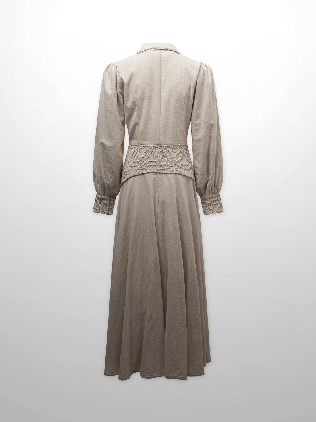 Piped Design Yoke Dress-Oatmeal