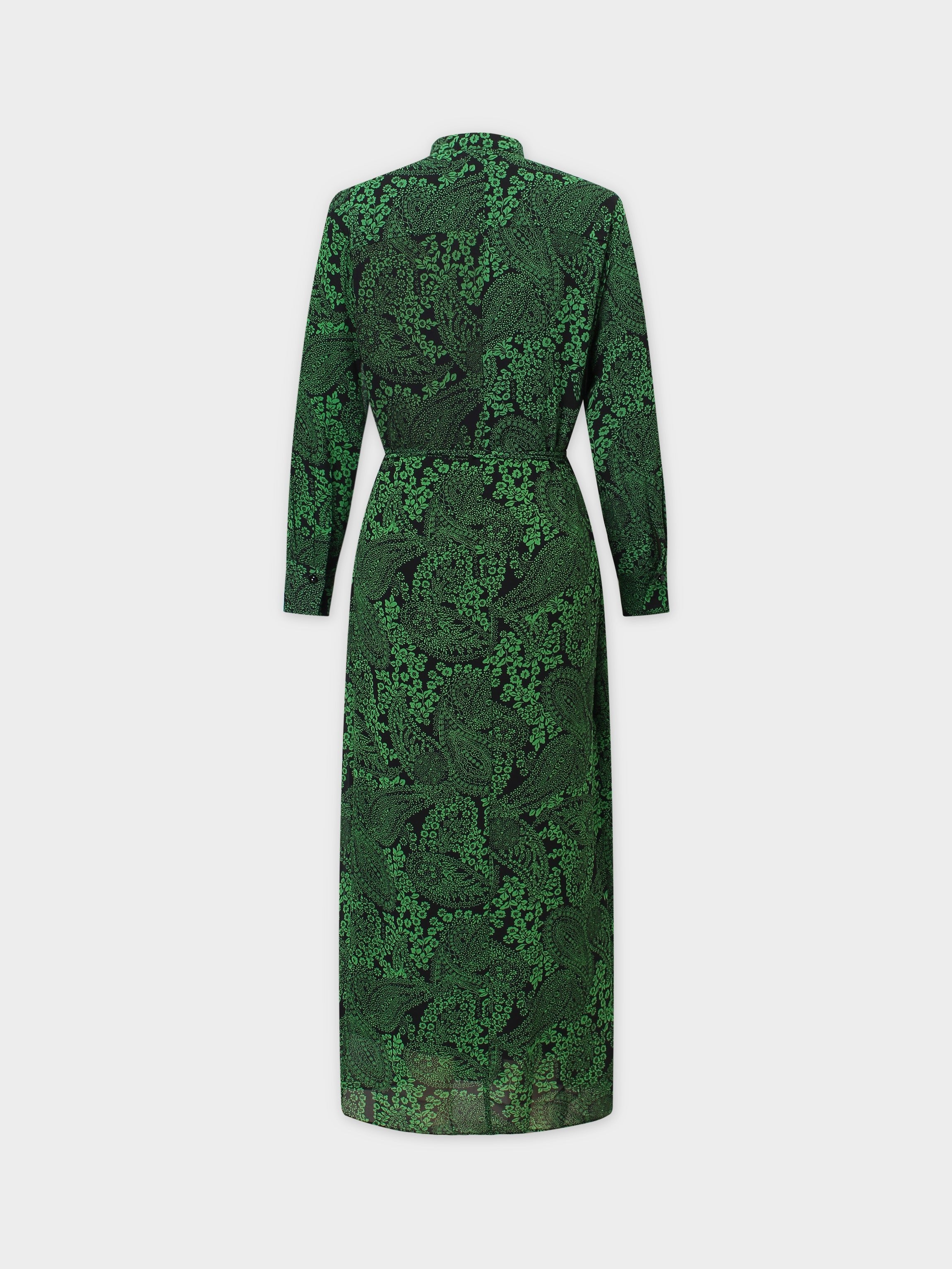 VESTIDO DE SATÉN ENVOLVENTE-VERDE FLORAL